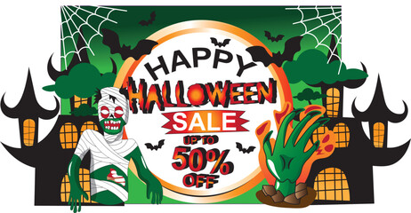 poster hallowen zombie editable color and text hallowen sale design vector