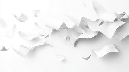 Abstract white paper sheets floating,  creating a dynamic, textured background.