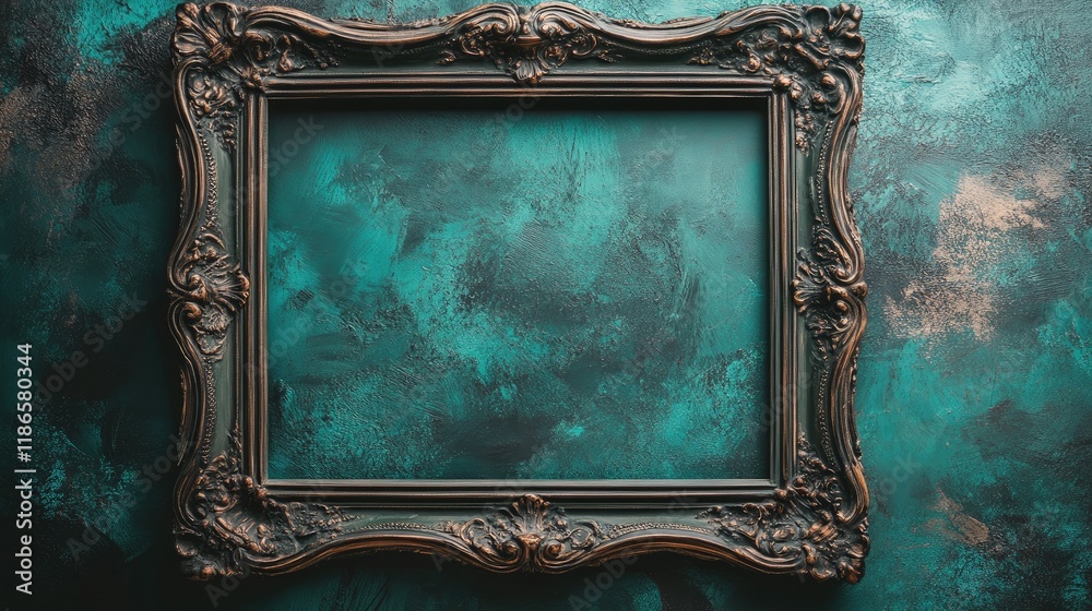 Poster Vintage ornate green frame with empty space for artwork on textured background