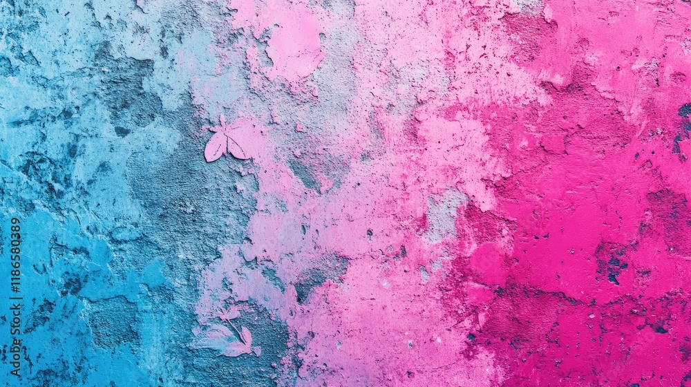 Poster vibrant abstract concrete texture with floral elements in soft pink and blue gradients