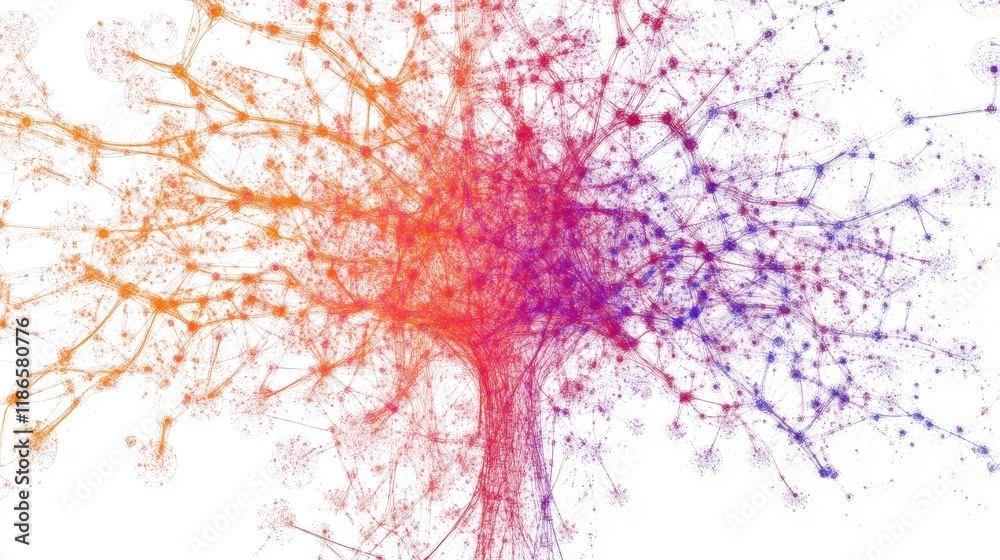 Leinwandbilder Abstract visualization of neural networks illustrating complex data analysis processes with colorful interconnected nodes and patterns.