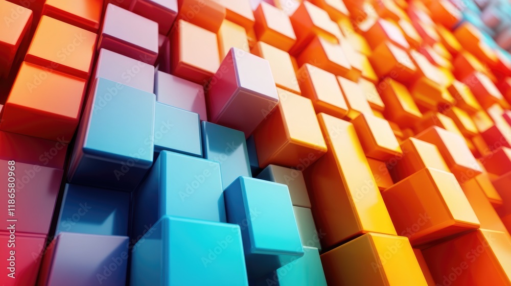 Poster Colorful 3D Abstract Blocks Background with Vibrant Gradient and Geometric Patterns for Modern Design and Creative Projects
