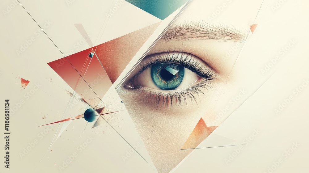 Poster Futuristic Eye with Abstract Geometric Shapes Illustrating Design and Technology Integration