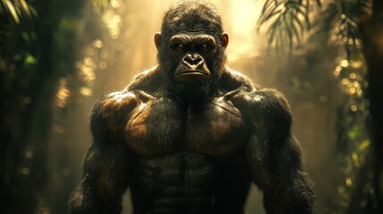 Fototapeta premium A mighty gorilla reigns in the lush, vibrant jungle