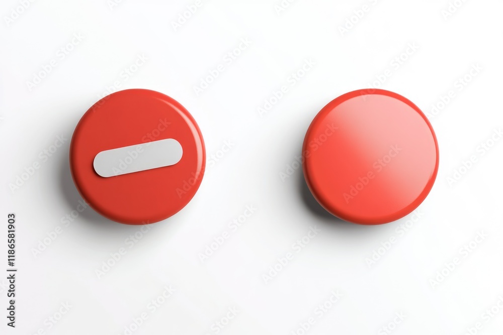 Poster a pair of bright red buttons with a single white button in the middle, suitable for various uses suc