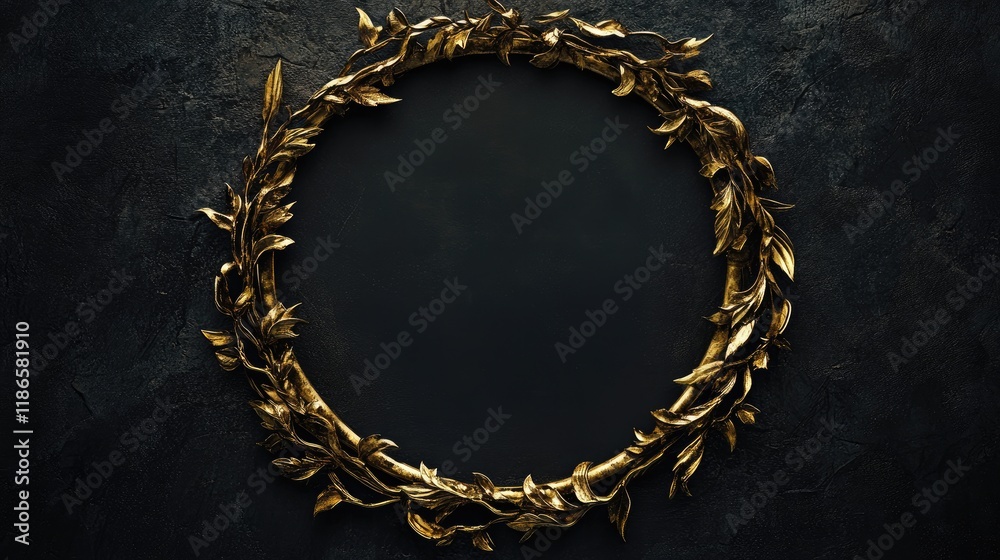 Poster vintage golden decorative frame with blank center for customization against dark textured background