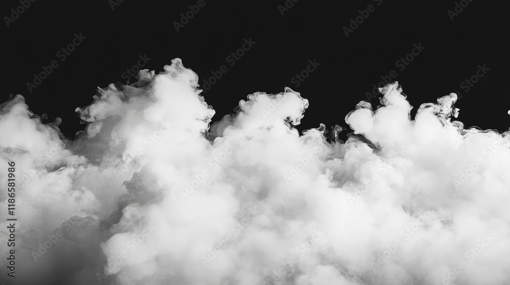 Poster Dense white smoke billowing upwards against a dramatic dark backdrop creating a mystical and atmospheric visual effect.