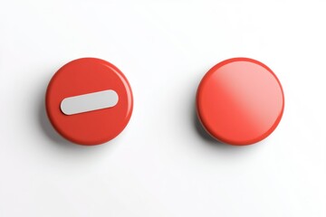 A pair of bright red buttons with a single white button in the middle, suitable for various uses such as designing interfaces or creating artwork