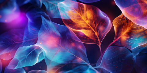 Obraz premium Abstract pastel neon background with tropical leaves
