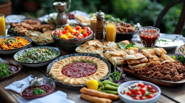 Turkish breakfast spread featuring boyoz with diverse dishes and fresh ingredients creating a vibrant and inviting dining experience