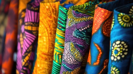 Colorful Display of Traditional African Fabric Showcasing Rich Patterns and Textures in Textile Market