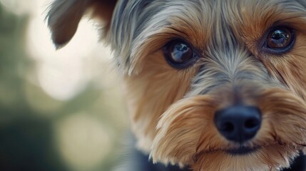 Naklejka premium A close-up view of a dog's face, blurred background