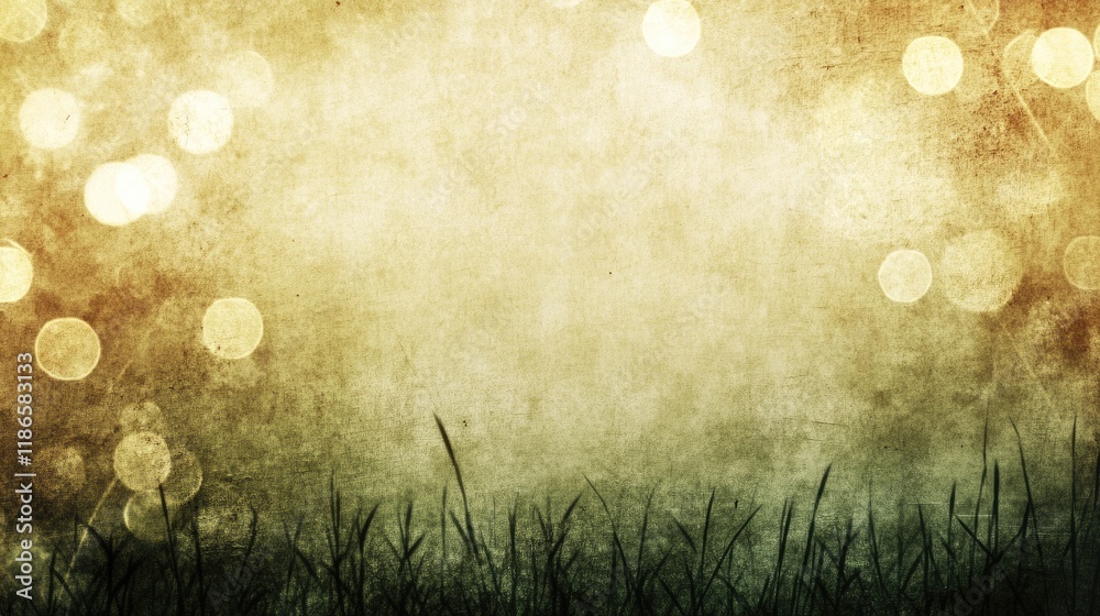 Aufkleber Retro textured grass bokeh background with soft blurred lights in earthy tones perfect for creative design projects and natural themes