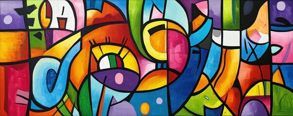 Fototapeta premium Vibrant painting of an abstract cityscape, colorful urban design, bold creative expression.
