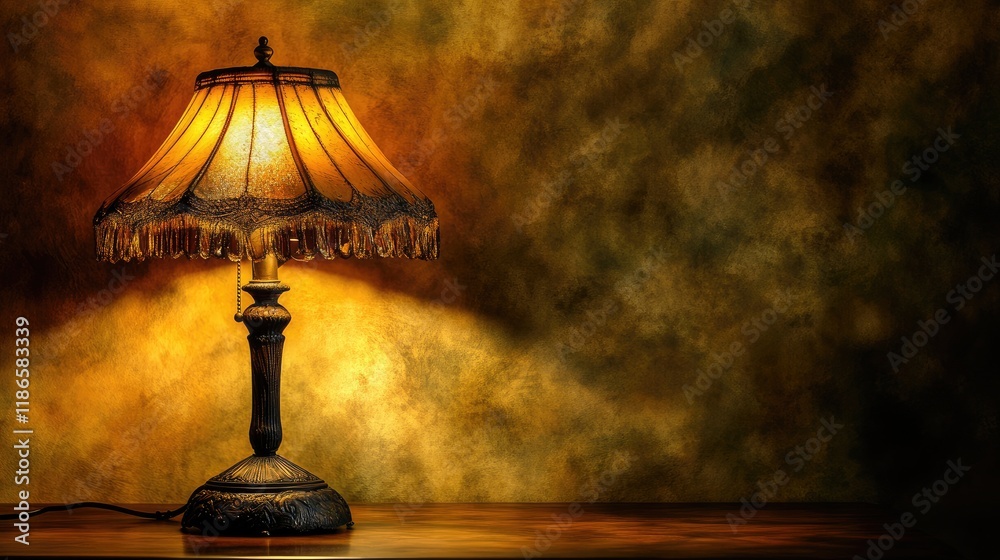 Aufkleber Vintage lamp with intricate design and warm illumination creating an atmospheric texture for elegant interior decoration background.