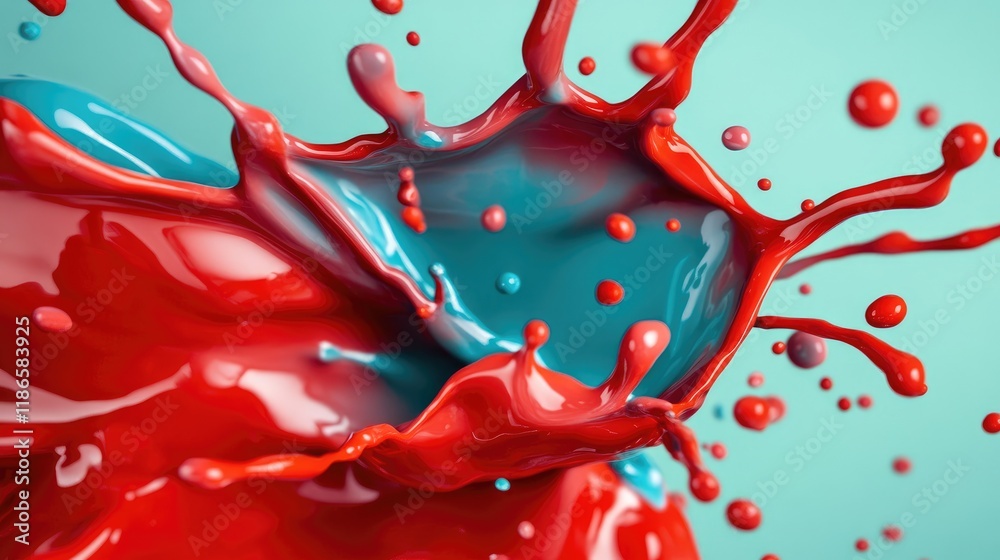 Poster dynamic splash of red and teal paint creating an energetic abstract background design full of vibran