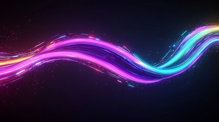 Fototapeta premium Captivating wave of radiant neon beams shimmering quantum fluctuations and dynamic chromatic distortions creating a futuristic prismatic and mesmerizing digital art composition