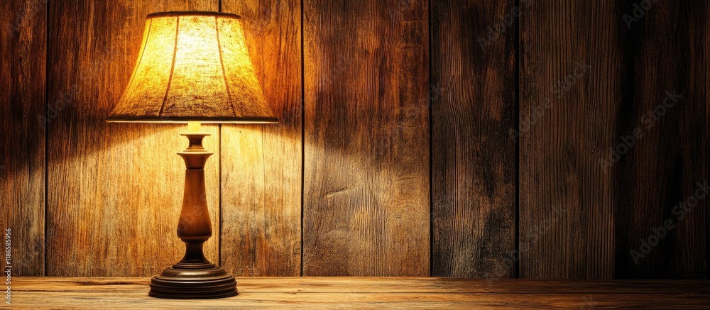 Poster vintage lamp illuminating a rustic wooden interior evoking warmth and nostalgia in a timeless settin