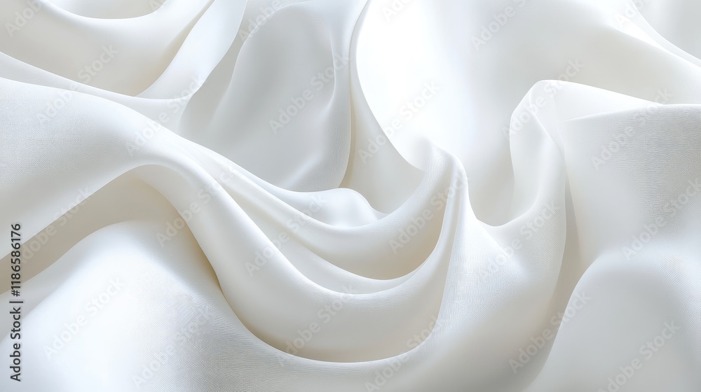 Aufkleber Elegant White Silk Fabric Texture with Soft Waves and Folds Providing an Abstract Background for Design and Artistic Projects