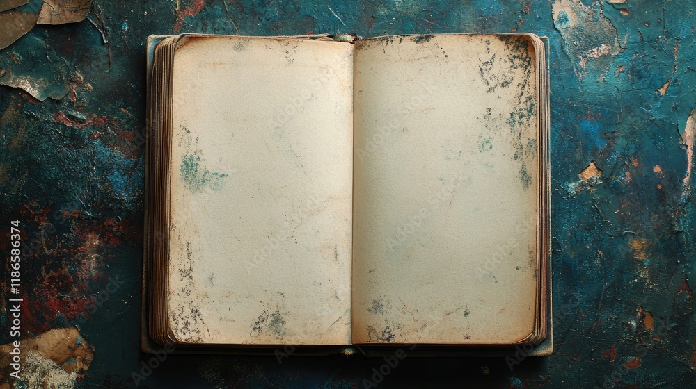 Poster vintage blank notebook pages on grunge textured background for artistic design and creative writing 