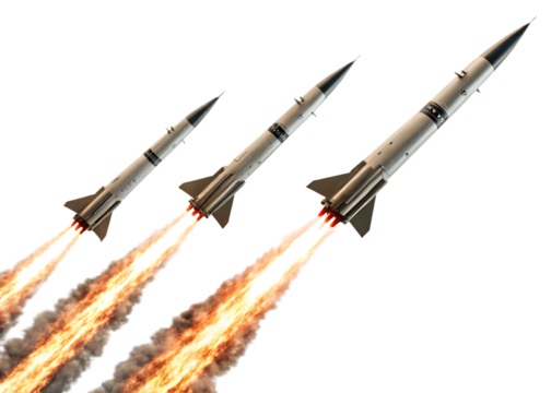 Set of rockets launching with fire and smoke isolated on white background as transparent. PNG.AI GENERATED