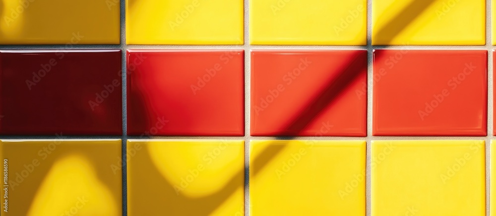 Aufkleber Colorful tile arrangement with vivid red and bright yellow squares creating a striking visual contrast and playful design element.