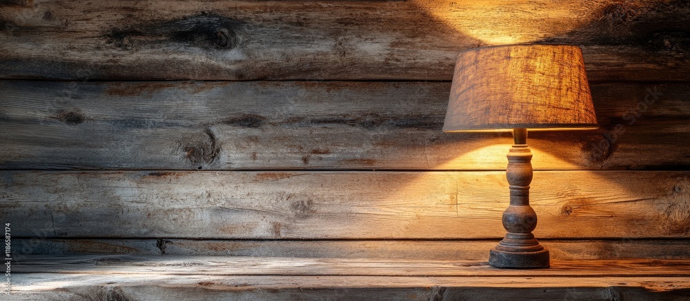 Poster rustic vintage lamp casting warm light in a nostalgic wooden room creating a cozy and inviting atmos