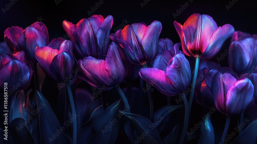 Aufkleber vibrant violet tulips with soft lighting against a dark background creating a stunning floral arrang