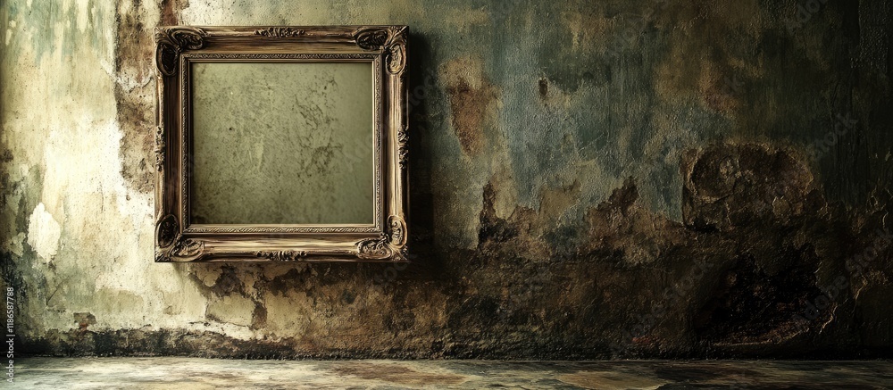 Poster ornate vintage picture frame on a distressed wall creating an artistic backdrop for photography and 