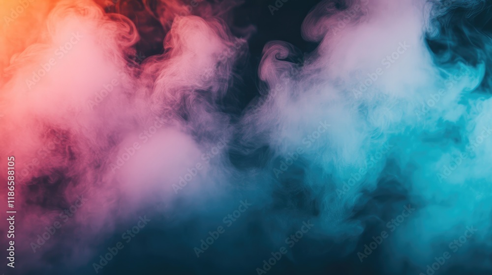 Poster colorful smoke clouds on dark background for abstract art and design concepts