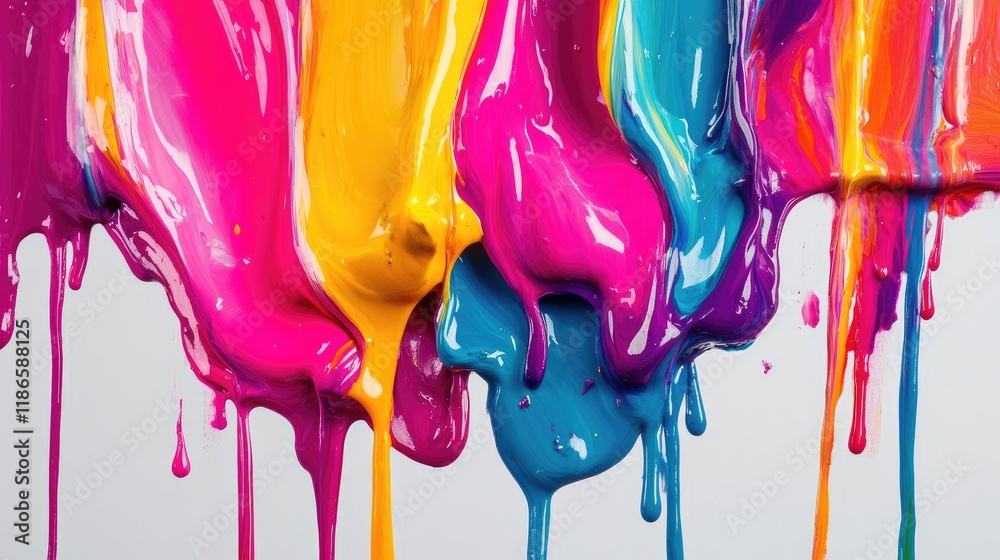 Poster colorful abstract paint drips creating a dynamic texture on canvas background