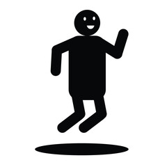 Black silhouette of a person jumping with a smile on a white background