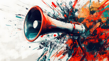 Abstract Painting of a Megaphone Exploding with Color