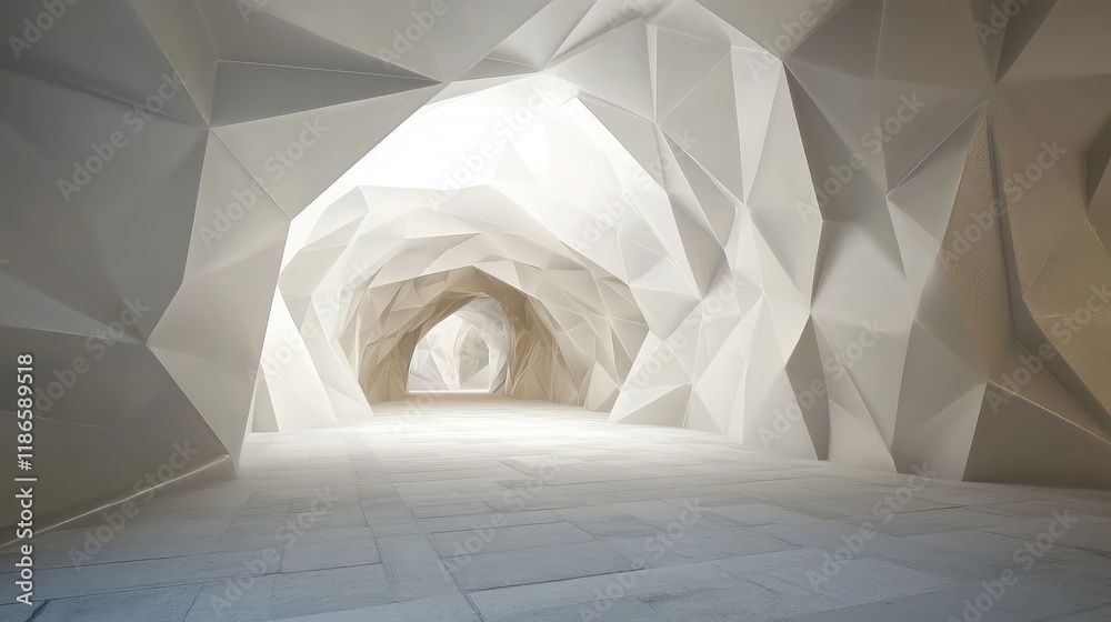 Poster Futuristic Abstract Polygonal Tunnel in Virtual Reality Environment Ideal for Technology and Design Concepts