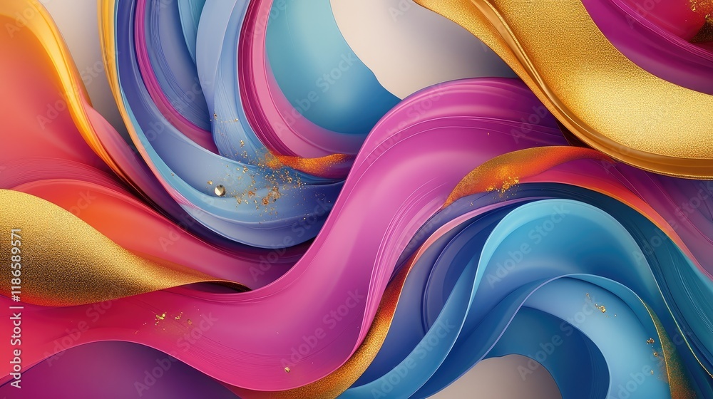 Poster vibrant abstract artwork with colorful swirling patterns and elegant gold highlights creating a dyna