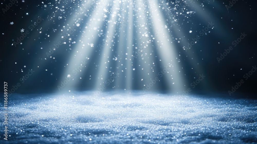 Poster snowy landscape with soft rays of light and delicate snowflakes in a serene winter atmosphere