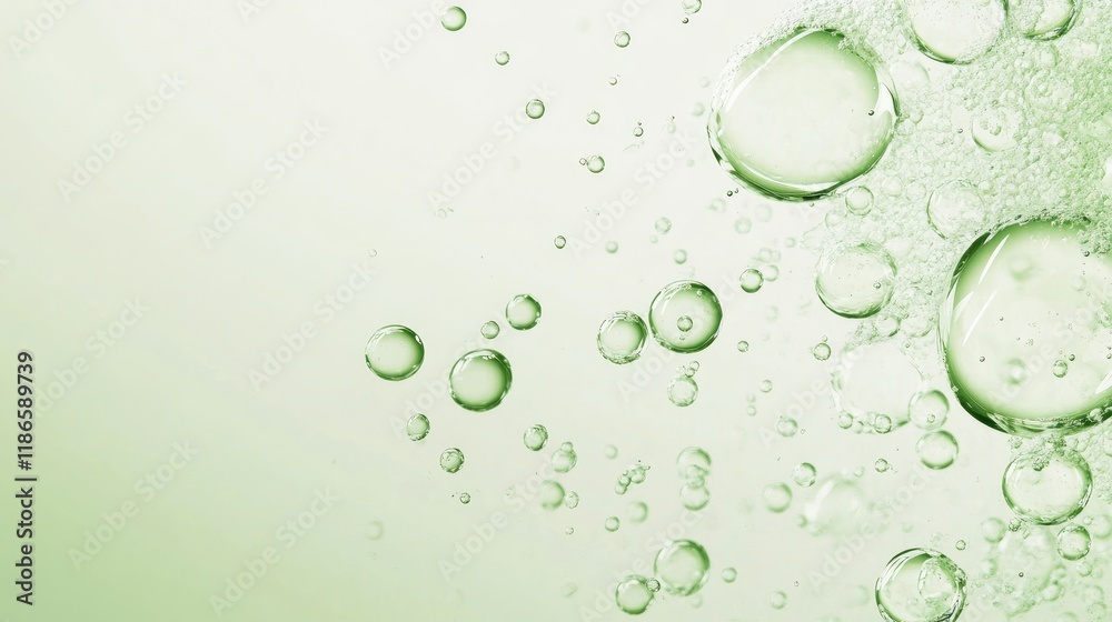 Aufkleber Sparkling water drops and soap bubbles on a transparent light green background creating a fresh and clean atmosphere for design projects