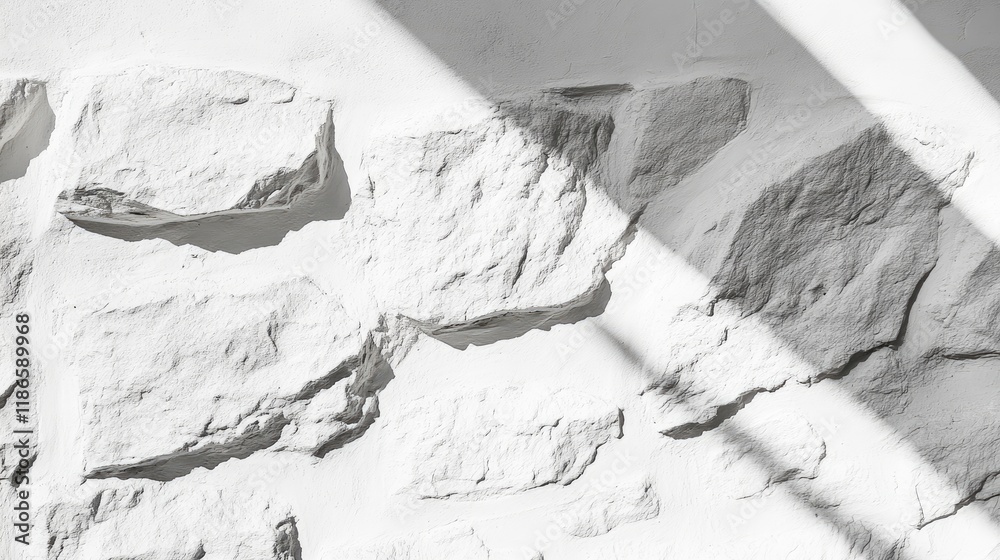 Aufkleber Textured white stone wall with dynamic shadow patterns creating an engaging visual backdrop for design projects and creative presentations.