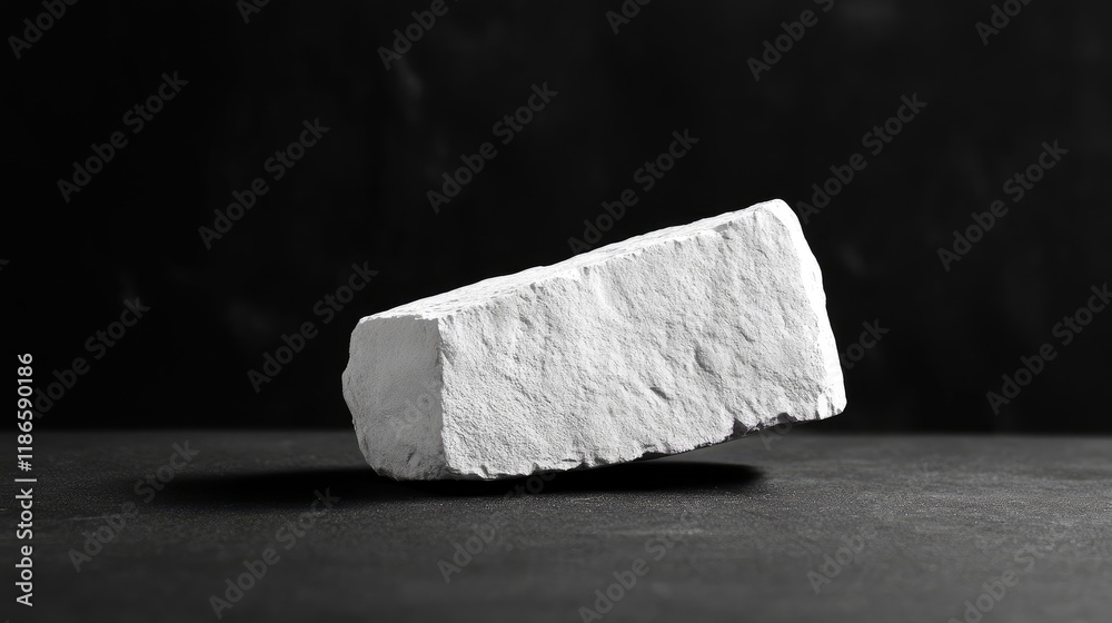 Poster minimalist white stone cube displayed in levitation against black background artistic photography co