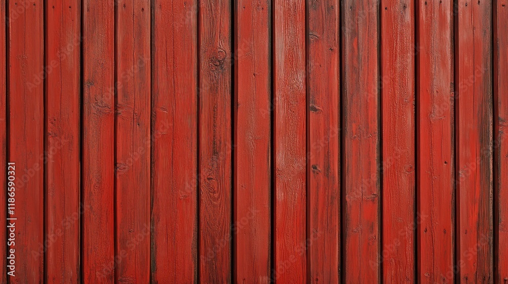 Poster rustic red wooden background texture with vertical painted boards showcasing vintage charm and weath
