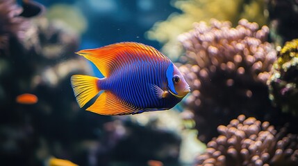 Obraz premium Vibrant Tropical Fish Swimming Amidst Coral Reef Underwater Colorful Marine Life Scene