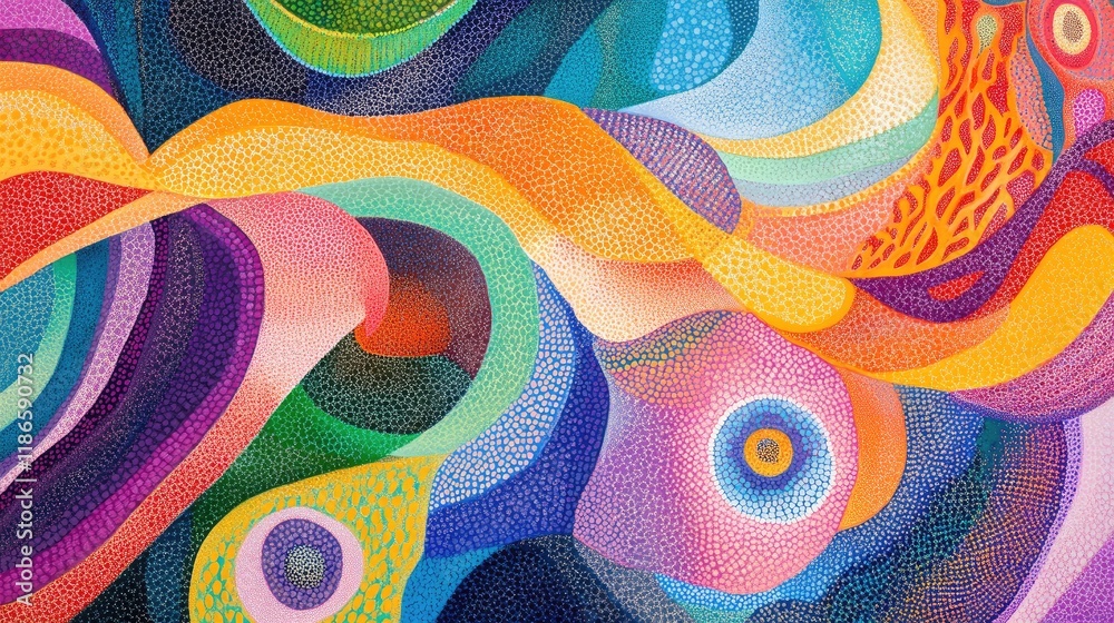 Poster colorful abstract art texture with intricate linework and vibrant shapes in a dynamic composition id