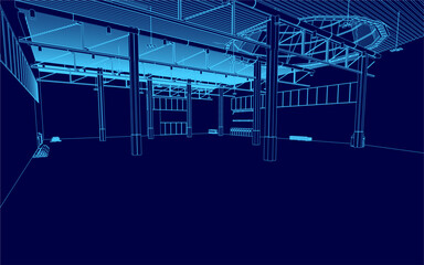 The image of a building with a blue sky in the background. The building appears to be a large, modern structure with a lot of windows and a sleek design