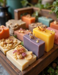 Natural Handmade Soaps on a Wooden Display