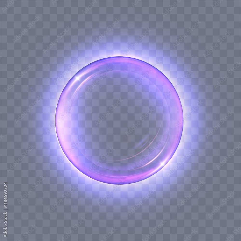 Poster vivid purple magic light effect of bright glow in circle. glowing ring circle of light for web desig