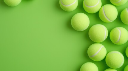 New Green Tennis Balls Pattern on Vivid Green Background Highlighting Sport and Health Trends in Modern Stock Photography for Active Lifestyle and Fitness Concepts Suitable for Various Designs