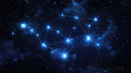 Twinkling Star Constellation in Night Sky with Bright Stars and Cosmic Background