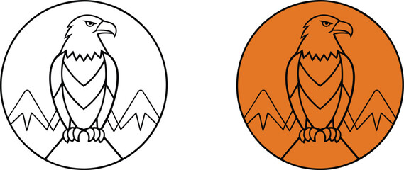 Majestic Eagle Mountaintop Logo Designs Black, Orange, Line Art