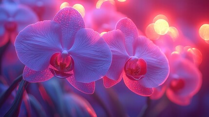 Obraz na płótnie Canvas Delicate Pink Orchids with Glowing Background in Soft Focus and Artistic Lighting