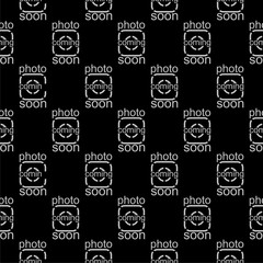 Photo coming soon sign pattern seamless isolated on black background